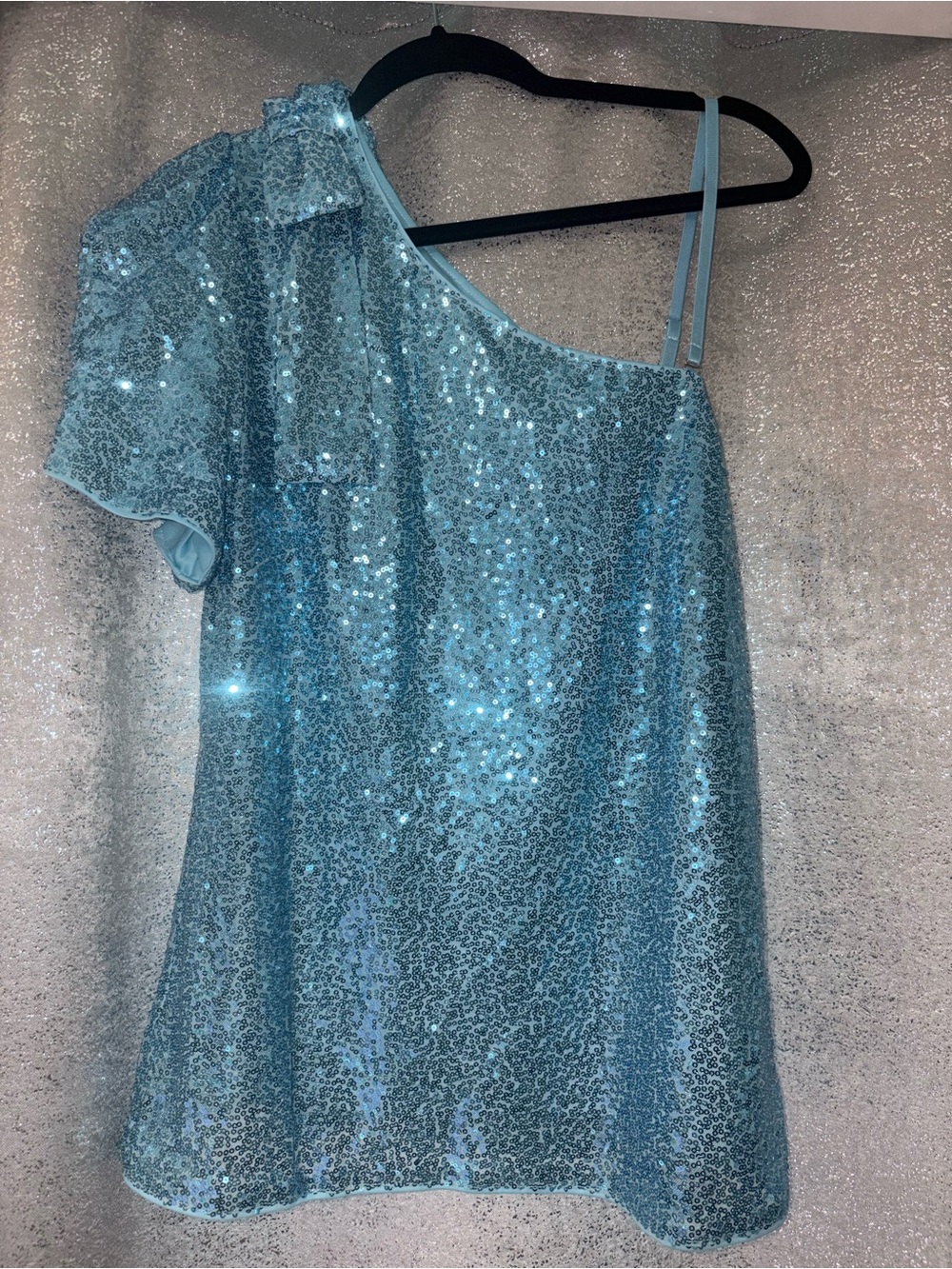One-Shoulder Sequin Top in Light Blue